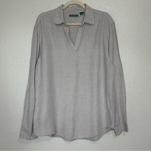 Cubavera Linen Blend Gray Textured Long Sleeves Men’s Top, Sz Large